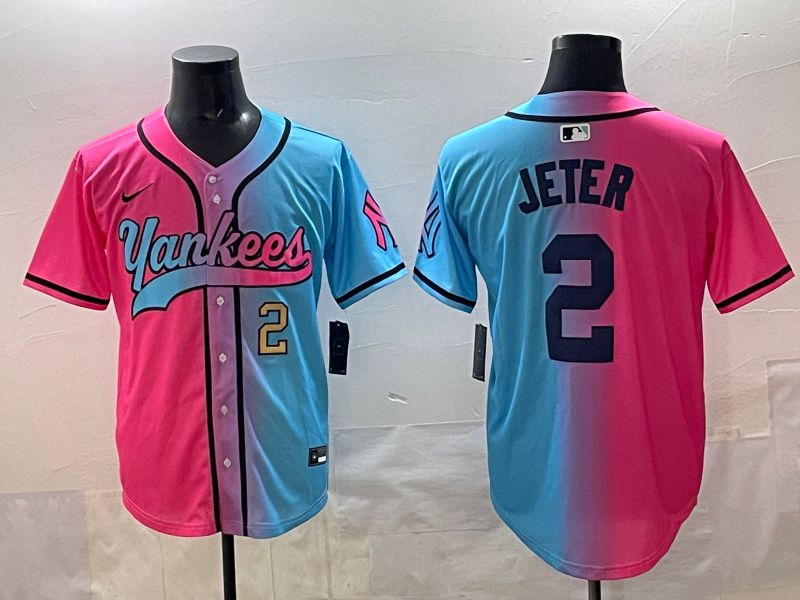 Men New York Yankees #2 Jeter Blue pink Game 2025 Nike MLB Jersey style 002->new york yankees->MLB Jersey